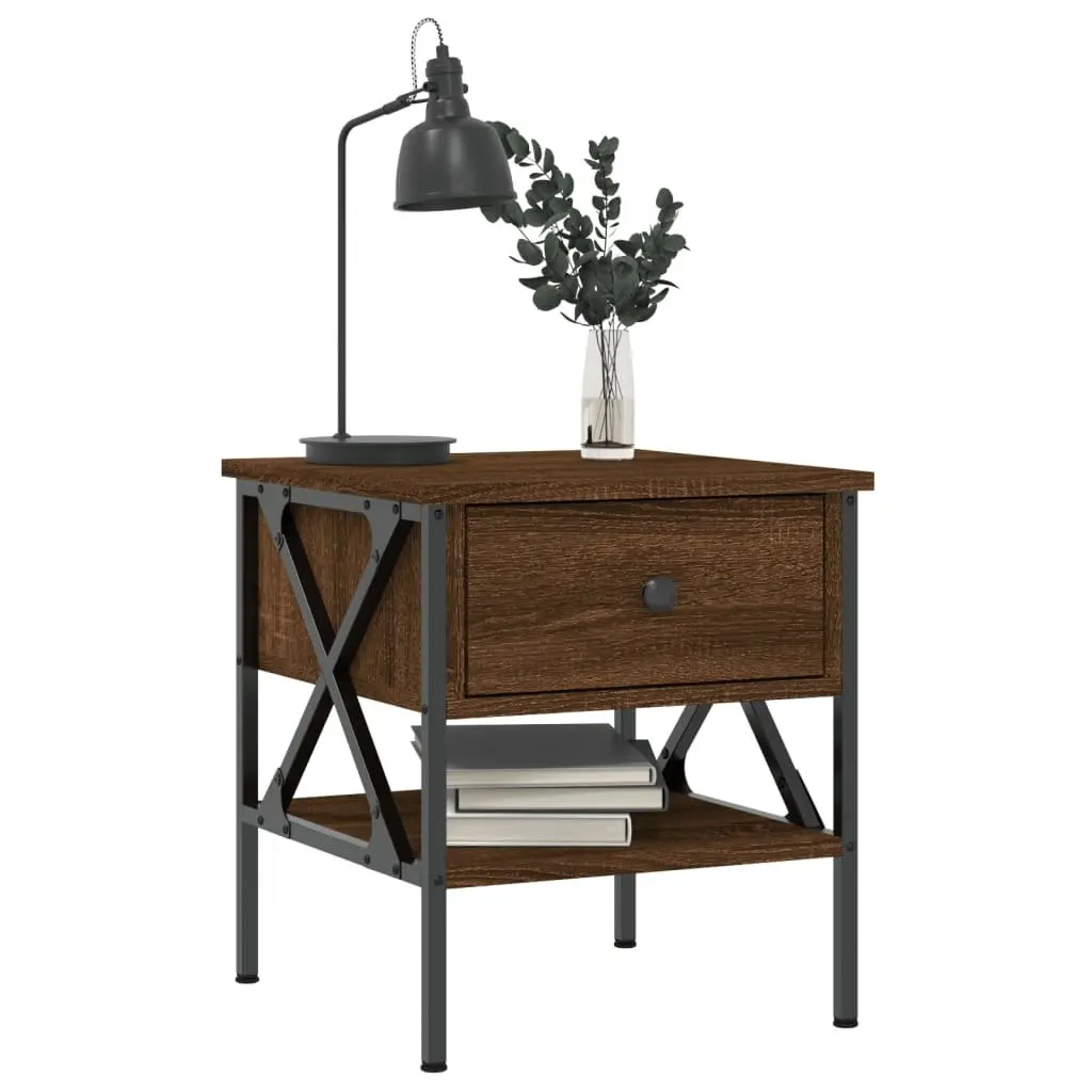 Bedside Tables Industrial Style Brown Oak Engineered Wood 2 Piece