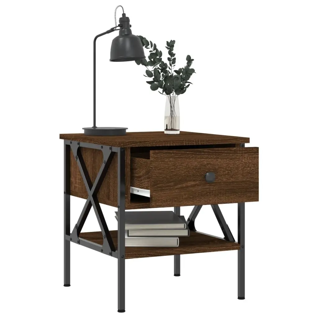 Bedside Tables Industrial Style Brown Oak Engineered Wood 2 Piece