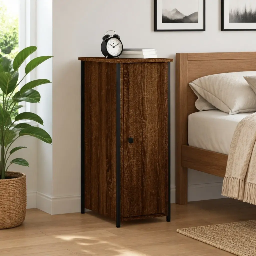 Bedside Cabinet Industrial Style Brown Oak Engineered Wood 32x42x80cm
