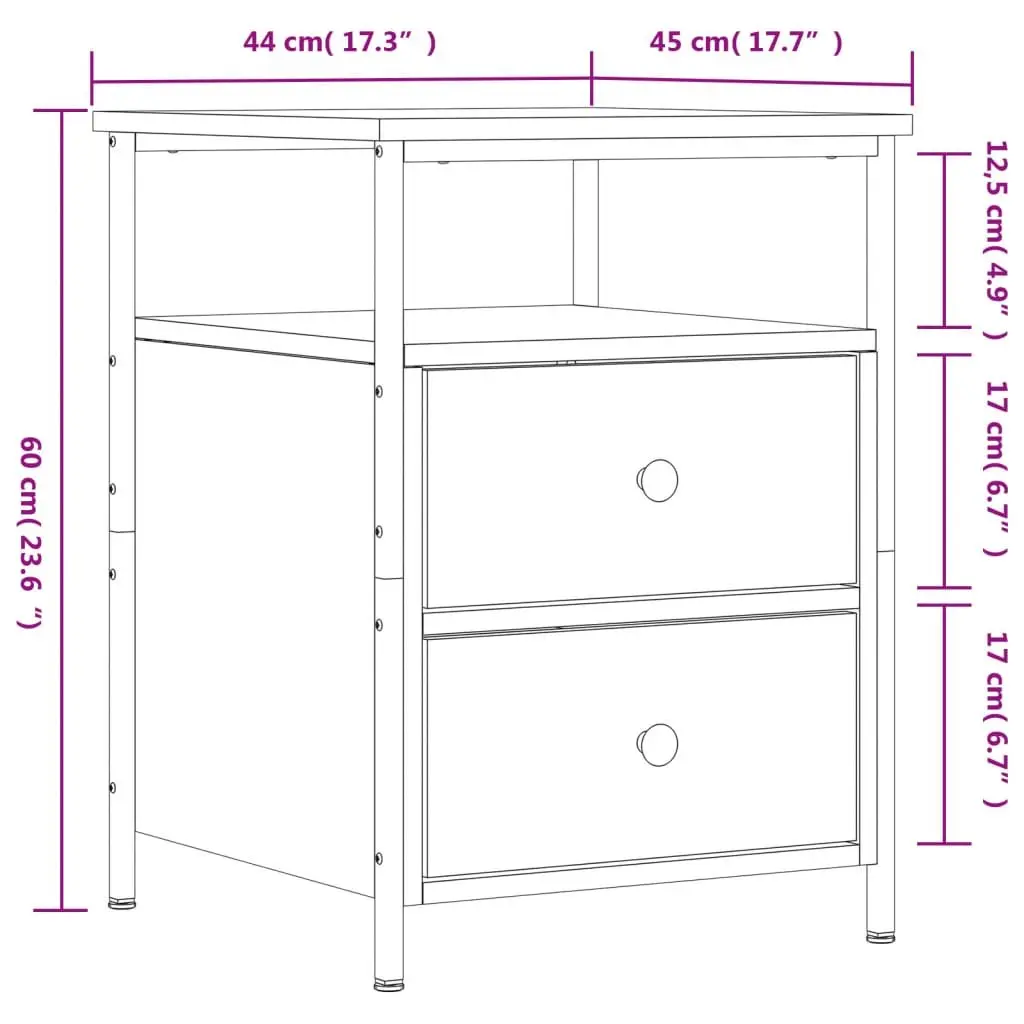 Bedside Cabinets 2 pcs Brown Engineered Wood Nightstands Storage Side Tables