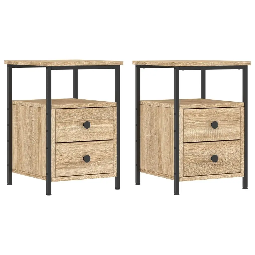 Bedside Cabinets 2 pcs Brown Engineered Wood Nightstand Storage Side Table