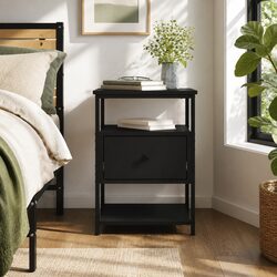 Bedside Cabinet Black Bedroom Nightstand Storage Table Compact Design 40x42x56cm