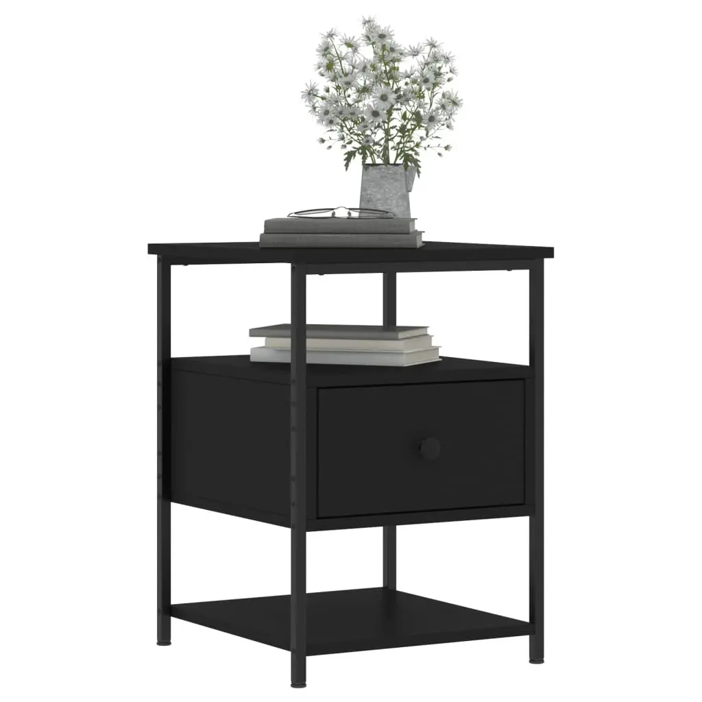 Bedside Cabinet Black Bedroom Nightstand Storage Table Compact Design 40x42x56cm