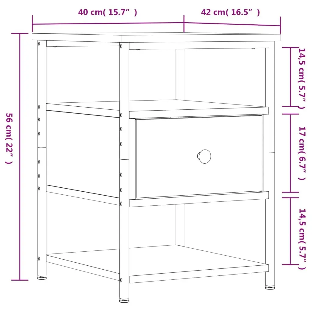 Bedside Cabinet Black Bedroom Nightstand Storage Table Compact Design 40x42x56cm