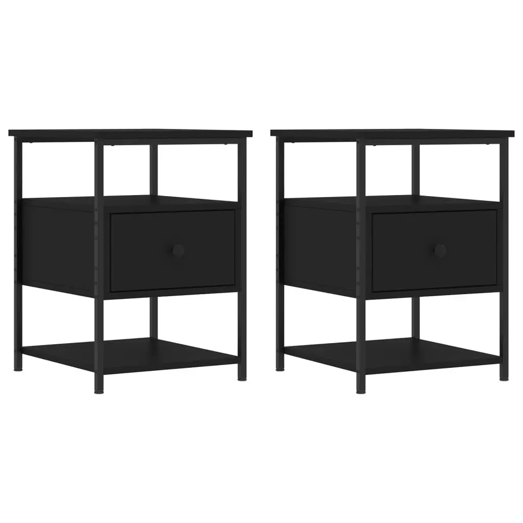 Bedside Cabinet 40x42x56 cm Compact Bedroom Storage Side Table Black 2 pcs