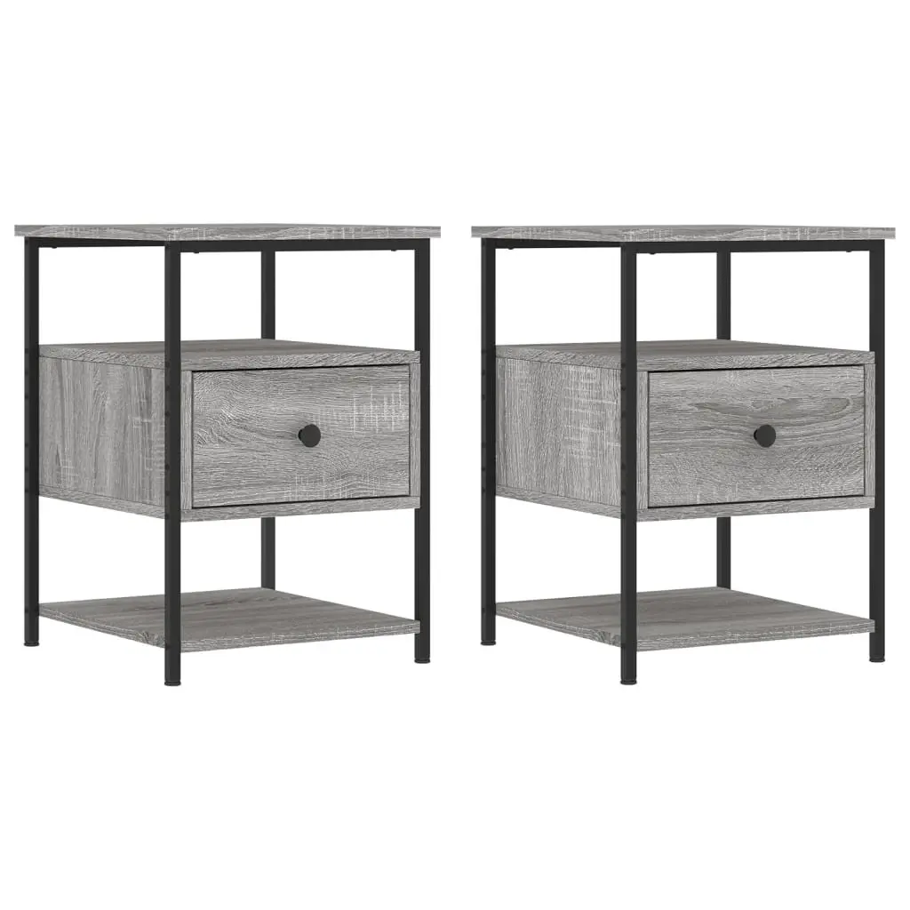 Bedside Cabinet Grey 40x42x56 cm 2 pcs Storage Nightstand Table