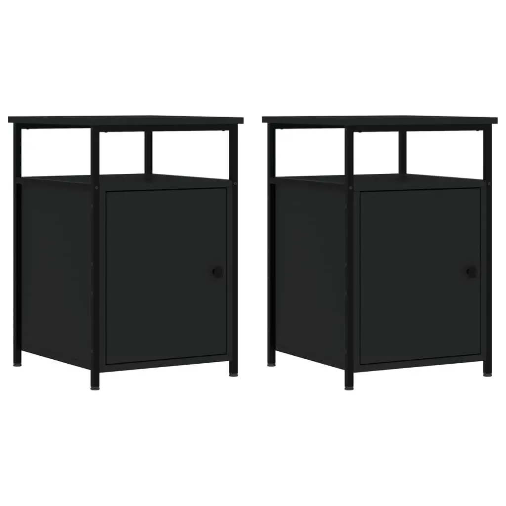Bedside Cabinets 2 pcs Black Engineered Wood Bedroom Storage Nightstand Table