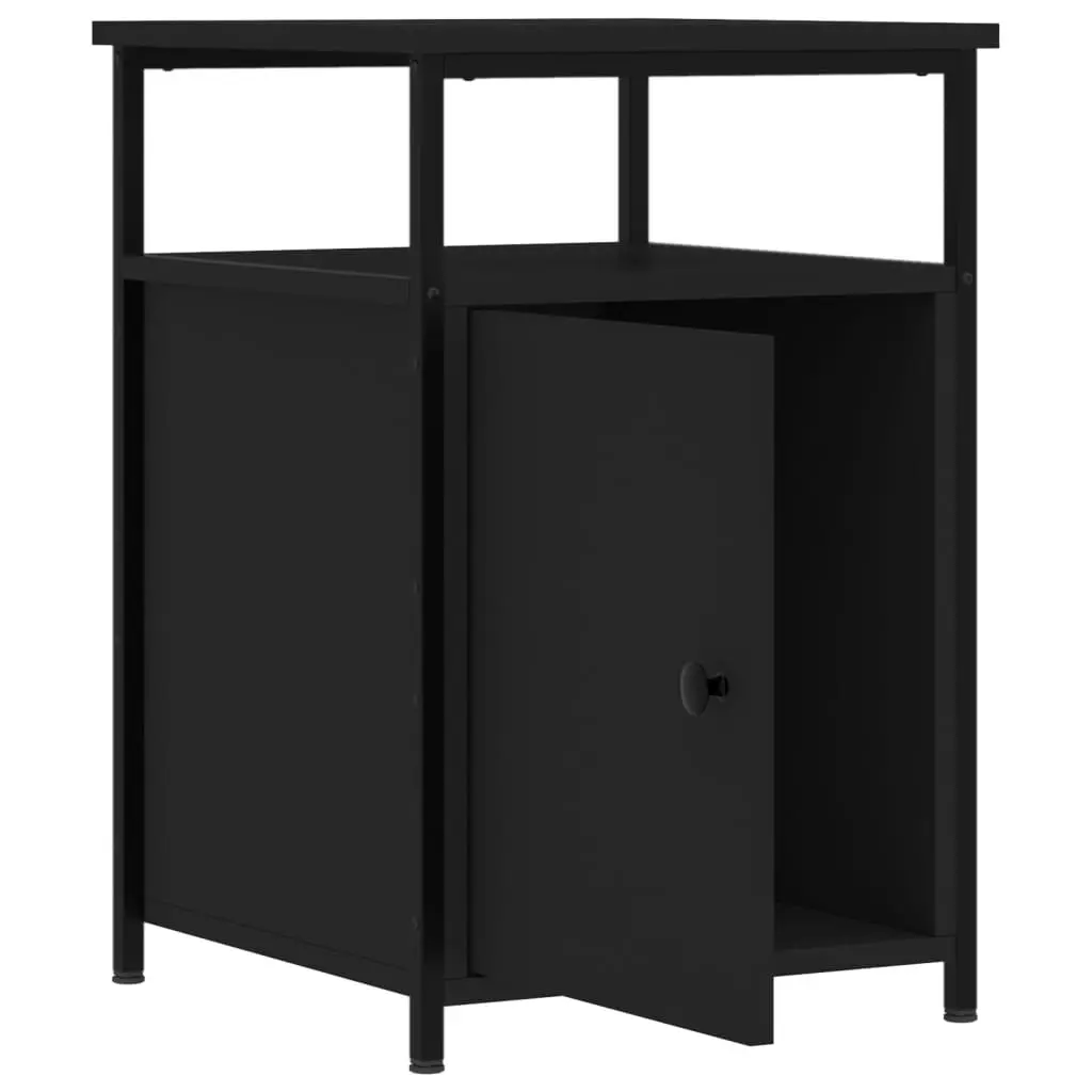 Bedside Cabinets 2 pcs Black Engineered Wood Bedroom Storage Nightstand Table