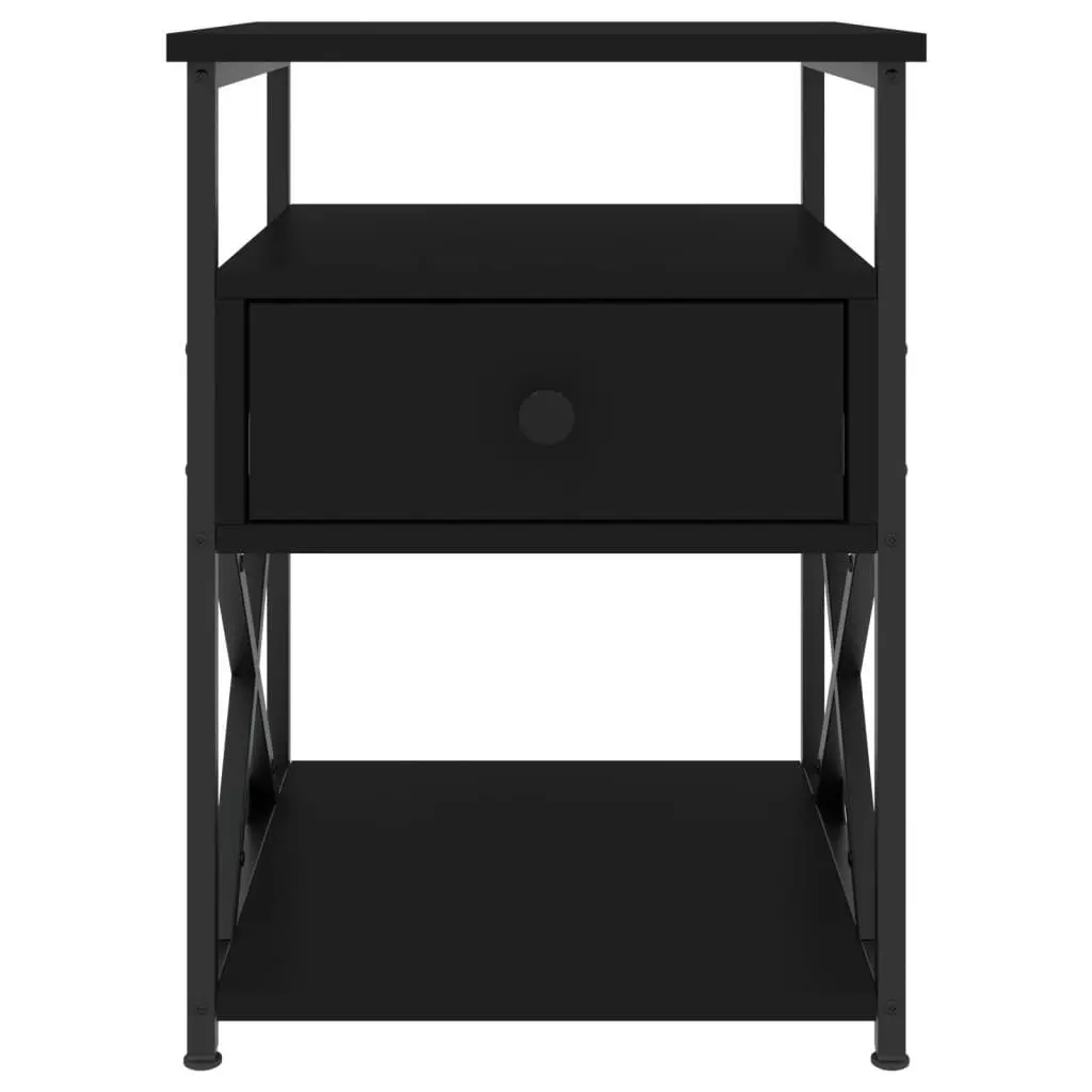 Bedside Cabinet Black Engineered Wood Bedroom Side Table Storage Nightstand