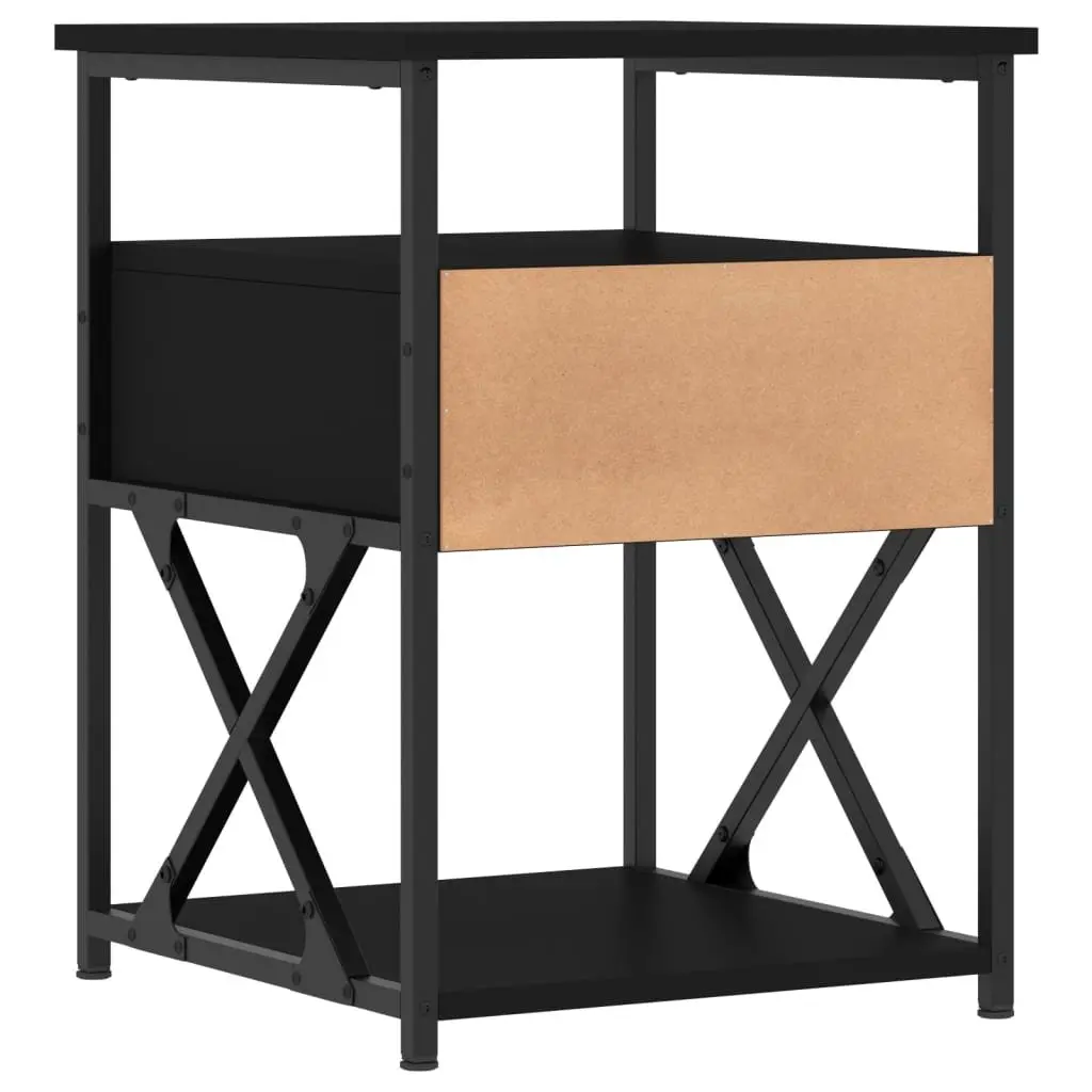 Bedside Cabinet Black Engineered Wood Bedroom Side Table Storage Nightstand