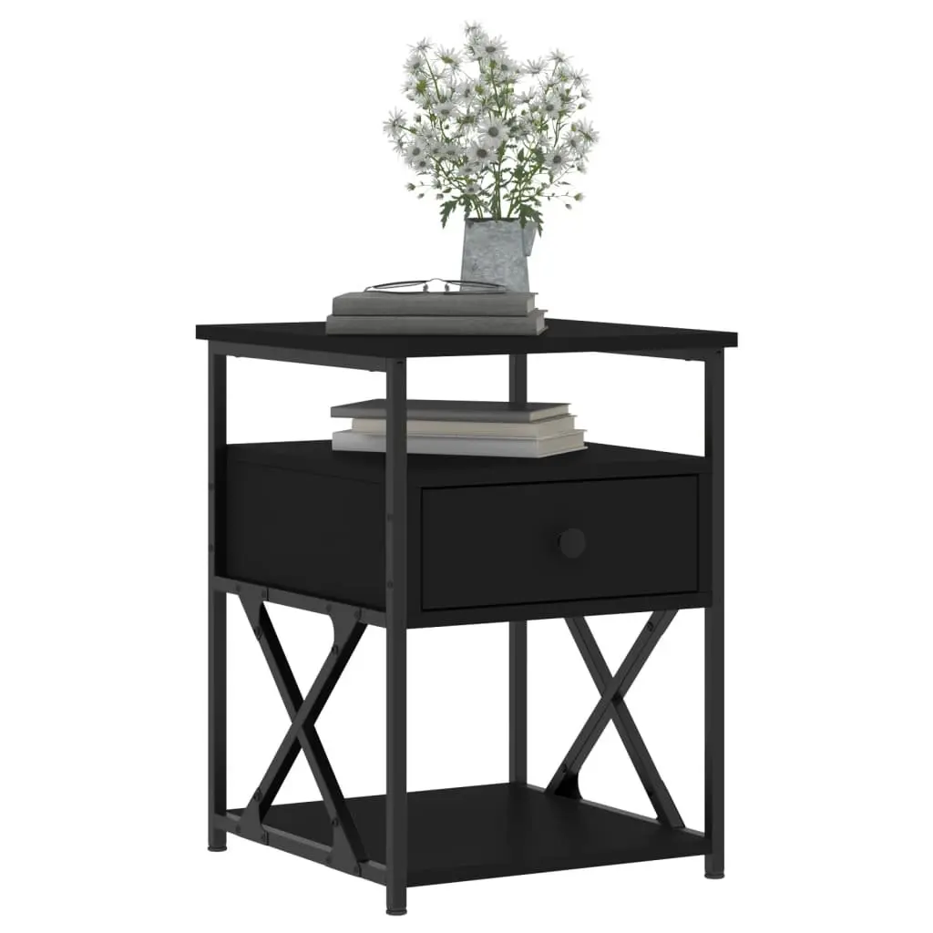 Bedside Cabinet Black Engineered Wood Bedroom Side Table Storage Nightstand