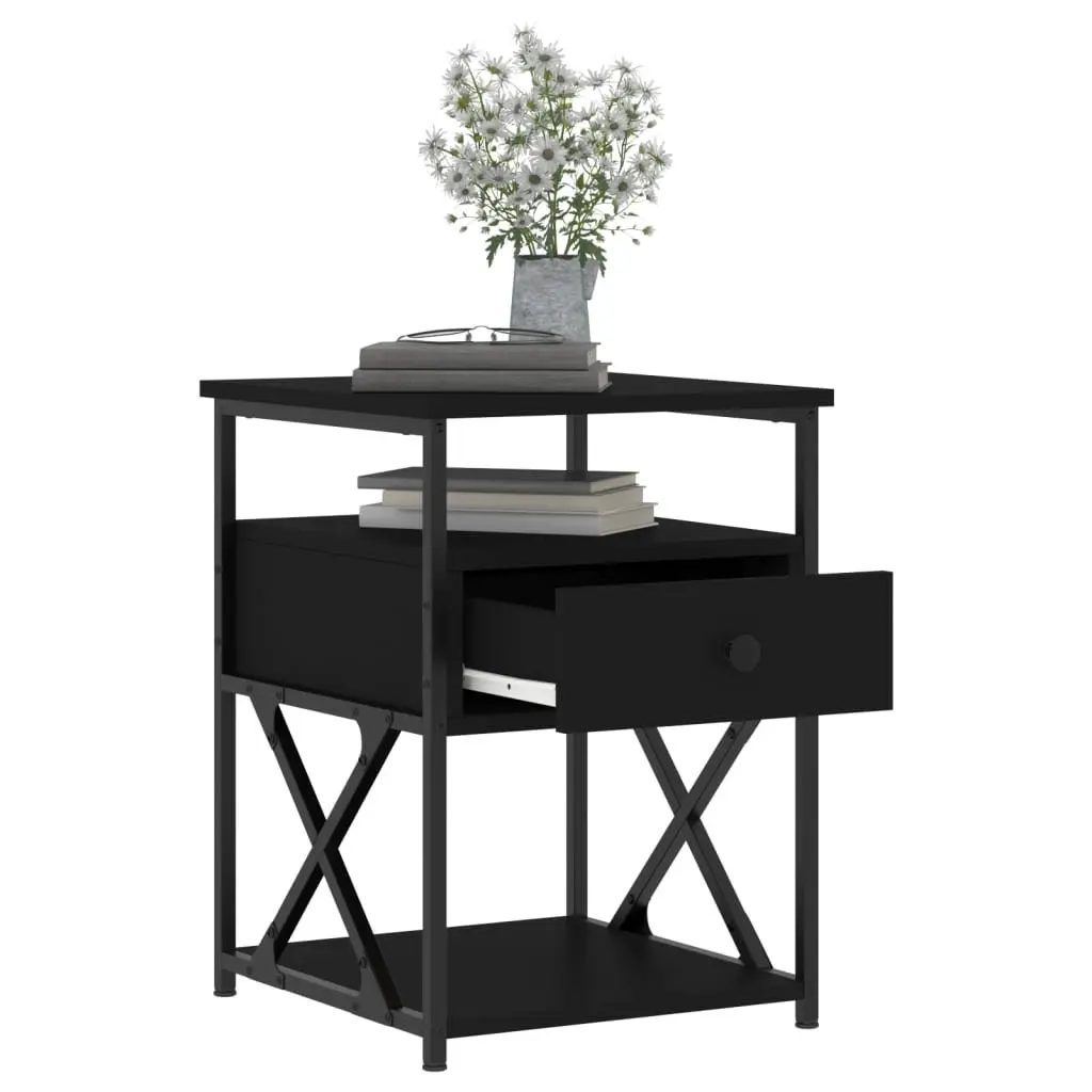 Bedside Cabinet Black Engineered Wood Bedroom Side Table Storage Nightstand