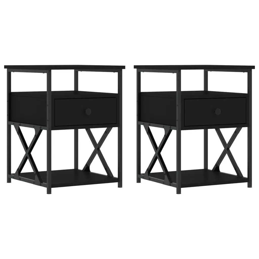 Bedside Cabinets Black 40x42x55 cm 2 Piece Storage Nightstand Bedroom Furniture