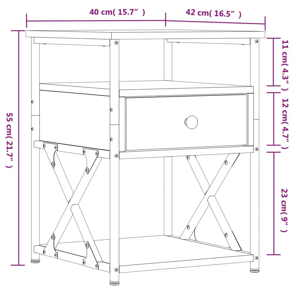 Bedside Cabinets Brown Engineered Wood Storage Side Tables 2 Piece