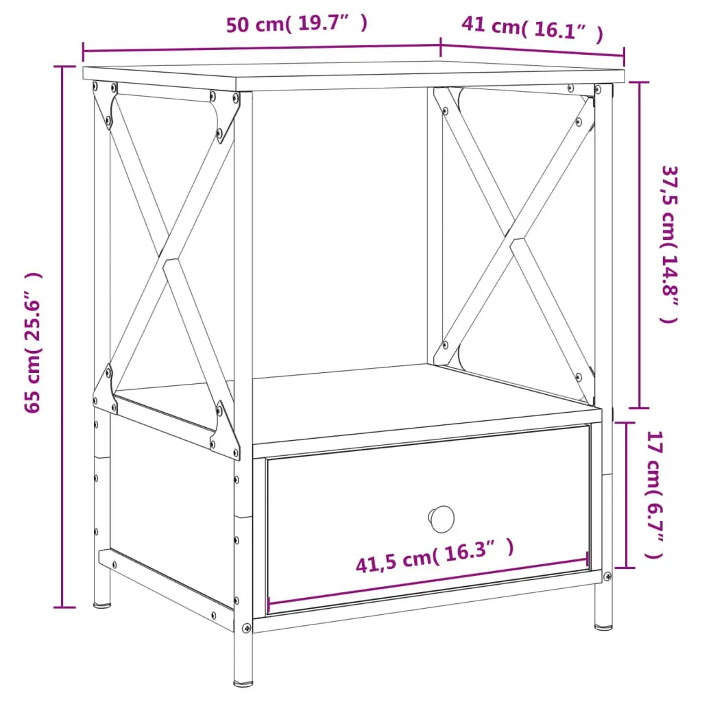 Bedside Tables 2 pcs Black 50x41x65 cm Industrial Style Nightstand Storage