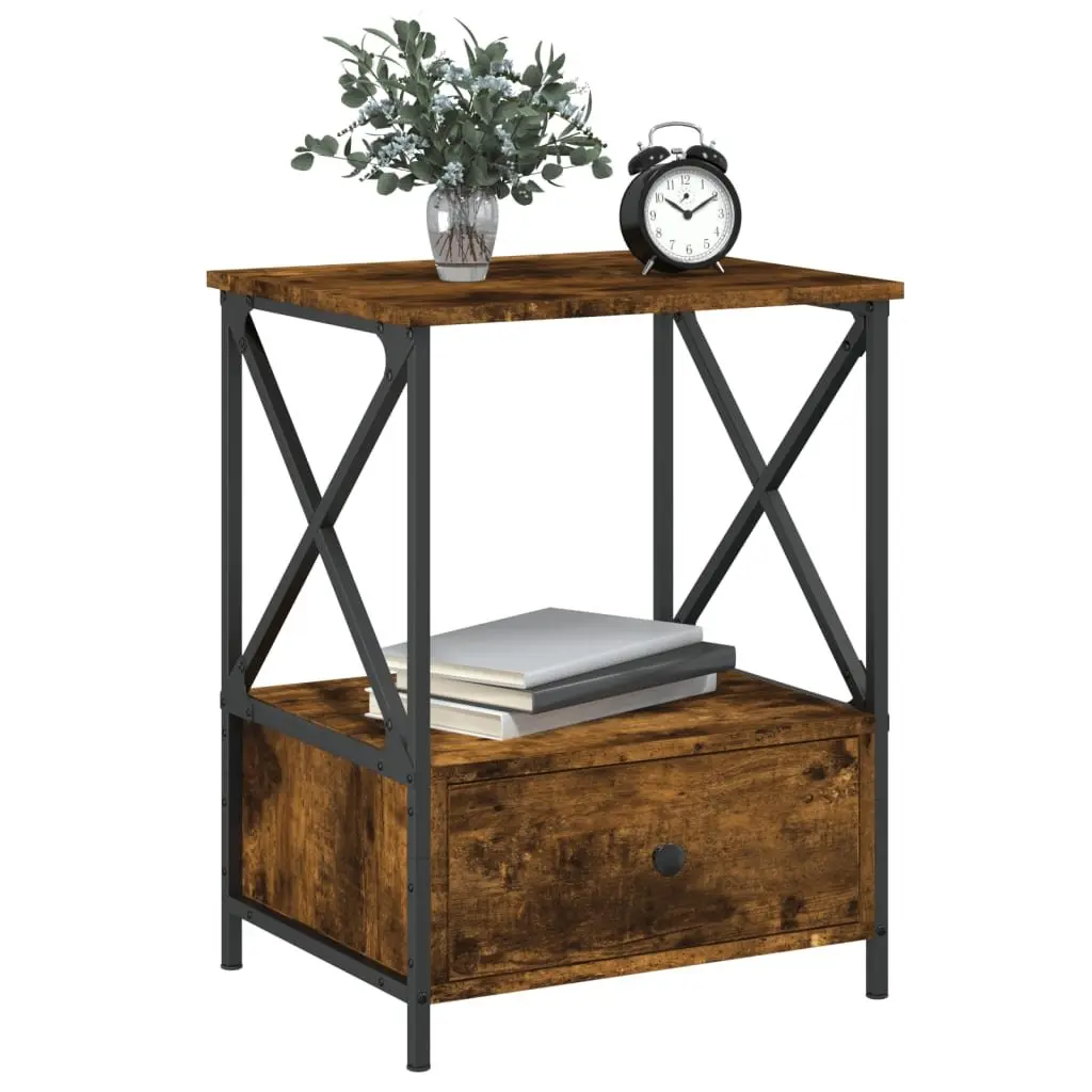 Bedside Tables Industrial Style Brown 50x41x65 cm 2 Piece Nightstand Storage Engineered Wood