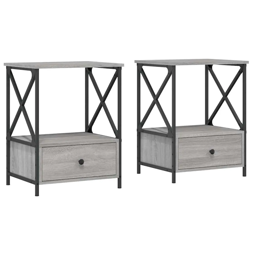 Bedside Tables Industrial Style Grey 50x41x65 cm Engineered Wood Nightstand 2 pcs