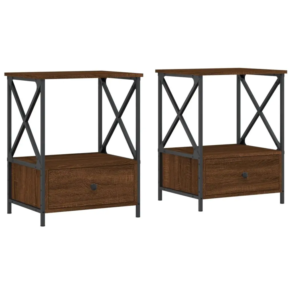 Bedside Tables Industrial Style Brown 50W x 41D x 65H cm Set of 2