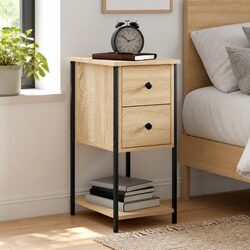 Bedside Cabinet Brown Engineered Wood Side Table Nightstand Storage 32x42x70cm