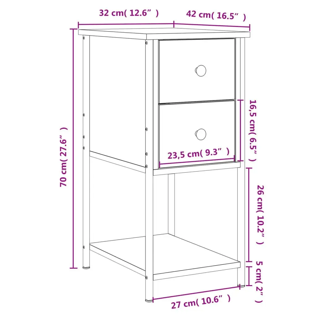 Bedside Cabinets Brown Storage Tables 32 x 42 x 70 cm 2 pcs Engineered Wood
