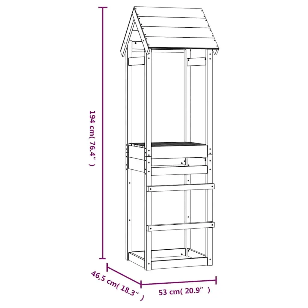 Wooden Play Tower Outdoor Playhouse Solid Douglas Wood 53x46.5x194cm