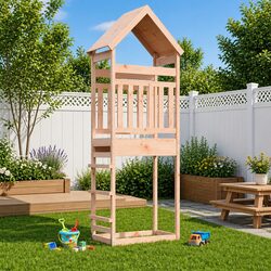 Wooden Outdoor Play Tower Garden Backyard Kids Climbing Structure Natural Wood