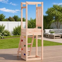 Wooden Outdoor Playset with Rockwall Ladder Garden Play Equipment Brown
