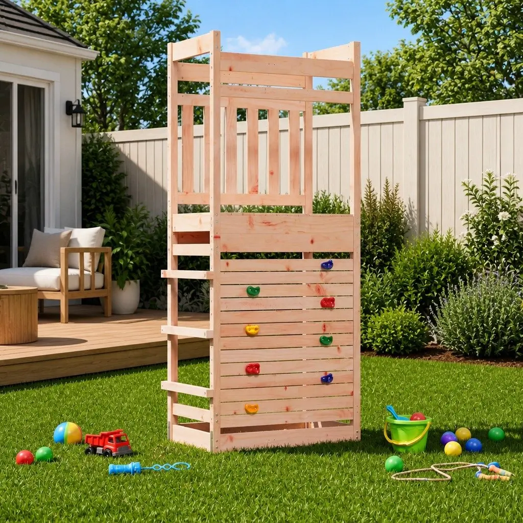 Wooden Outdoor Play Tower Kids Backyard Playground Cubby House Climbing Playset