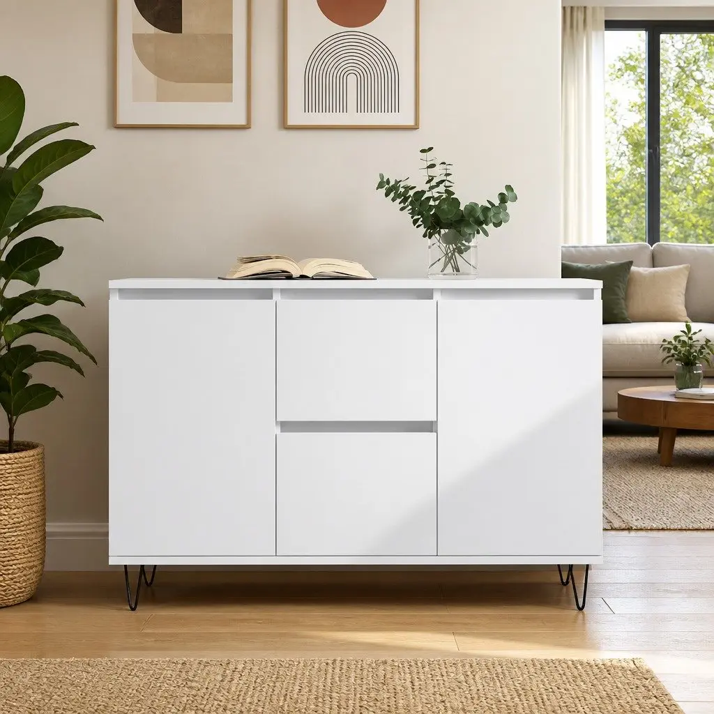 Sideboard White 101.5x35x70 cm Storage Cabinet Buffet Furniture Engineered Wood