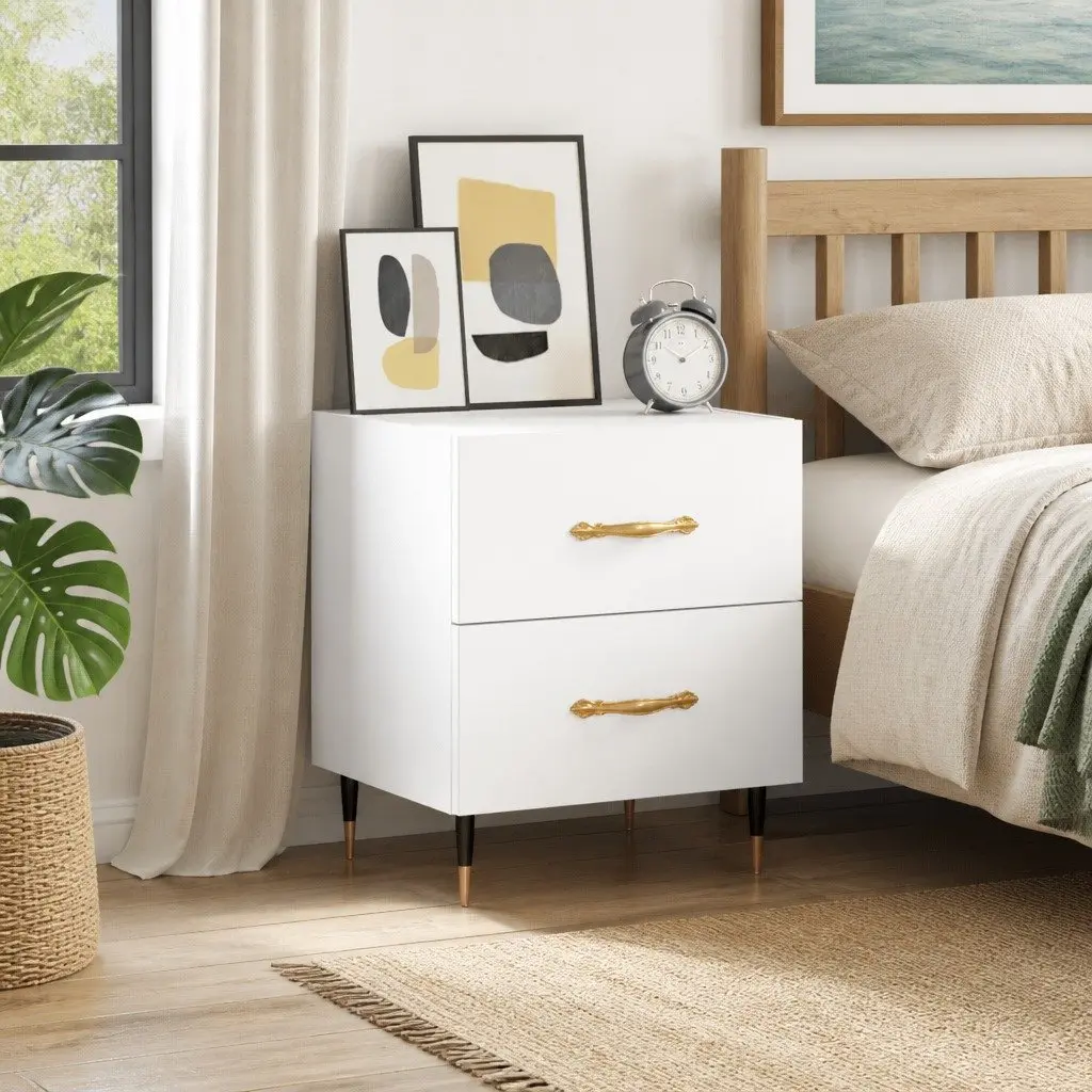 Bedside Cabinet White Storage Drawers Modern Furniture 40x35x47.5cm