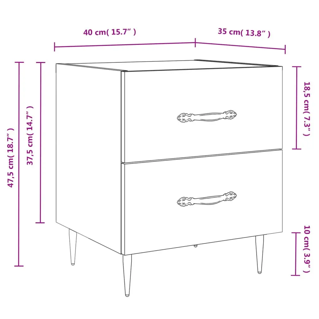 Bedside Cabinet White Storage Drawers Modern Furniture 40x35x47.5cm