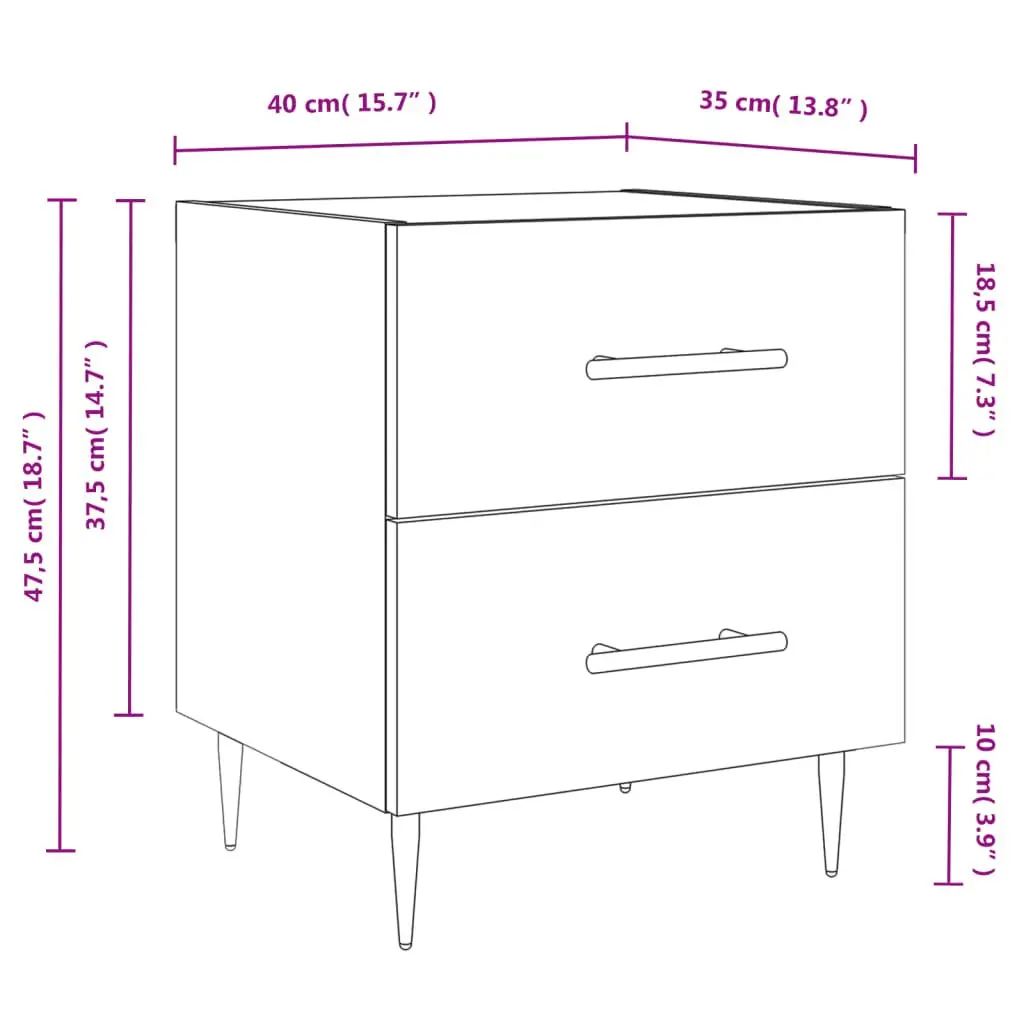 Bedside Cabinet White Engineered Wood Nightstand Storage Table 40 x 35 x 47.5 cm