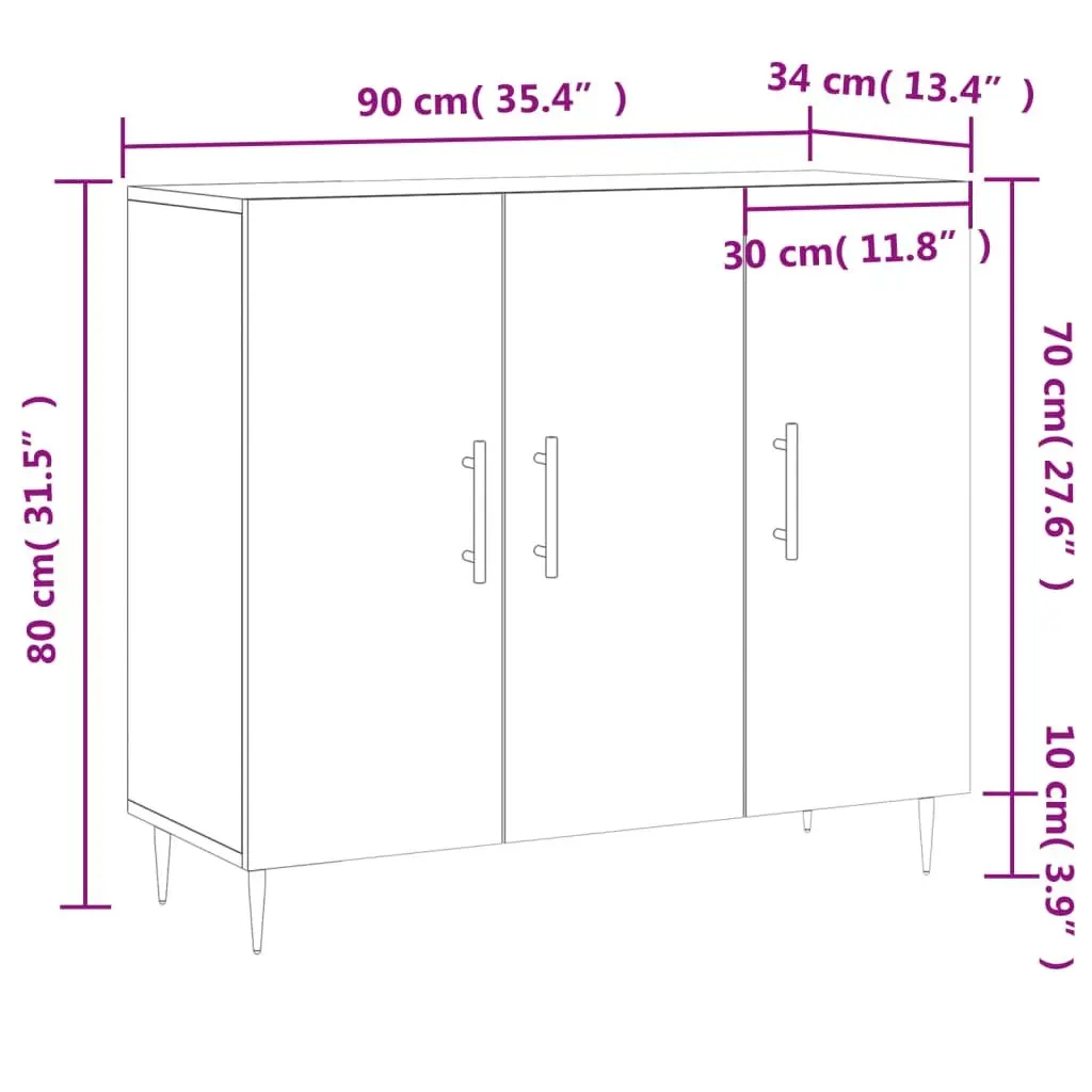 Sideboard Modern White Engineered Wood 90x34x80 cm