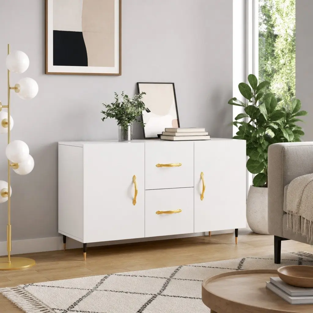 Sideboard White Engineered Wood Storage Cabinet with Metal Legs 100 x 36 x 60 cm