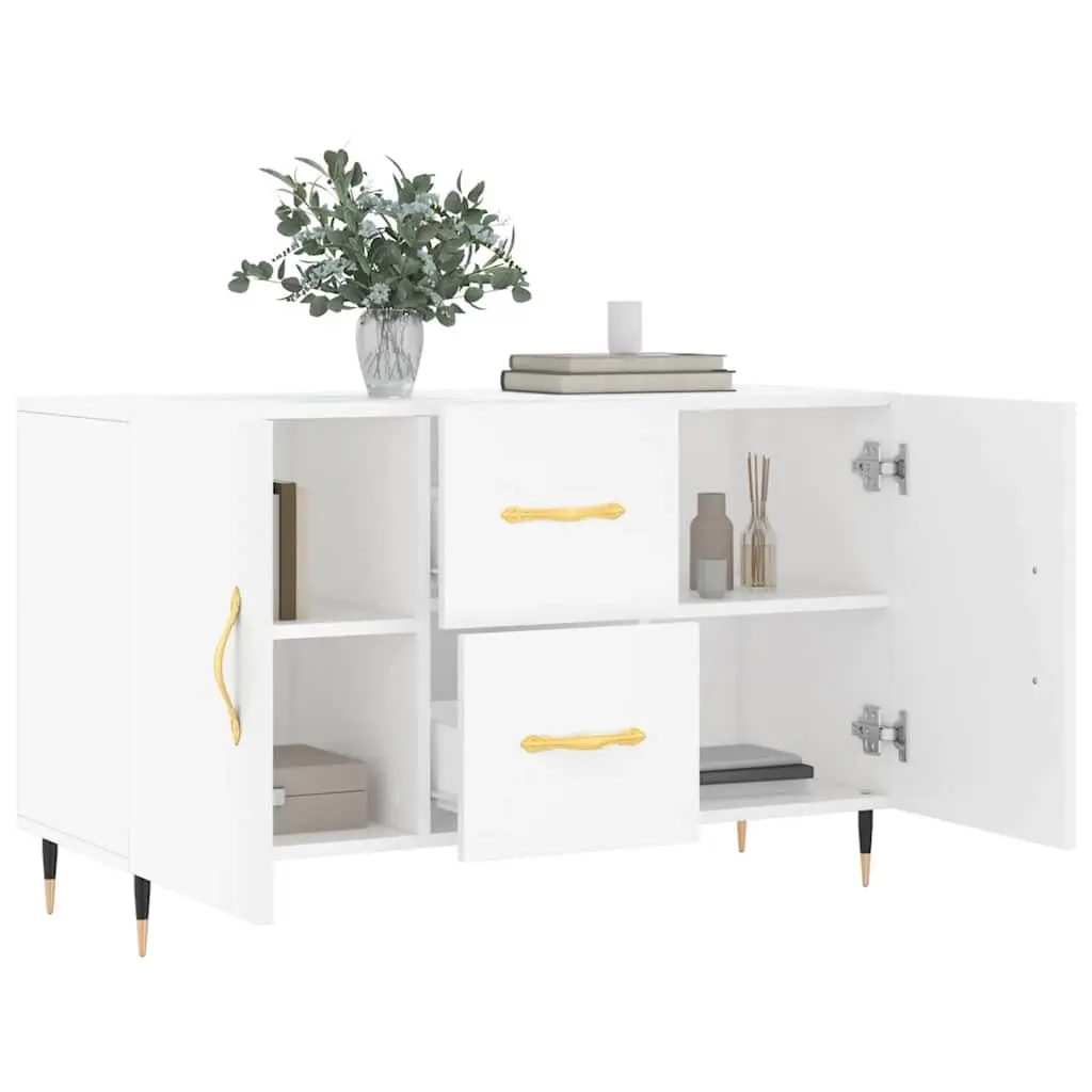 Sideboard White Engineered Wood Storage Cabinet with Metal Legs 100 x 36 x 60 cm