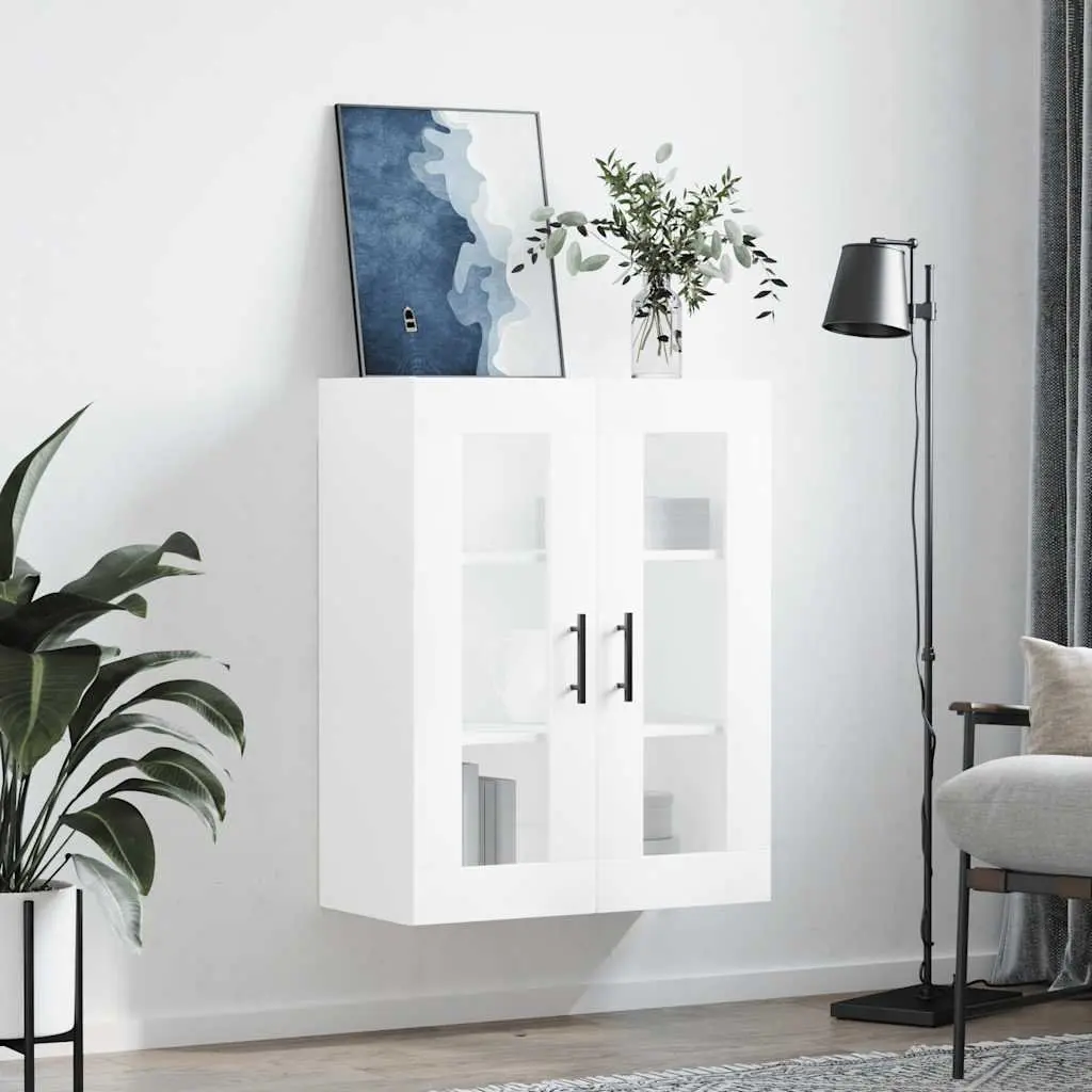 Wall Mounted Cabinet White Storage Hanging Cupboard Glass Door Sideboard