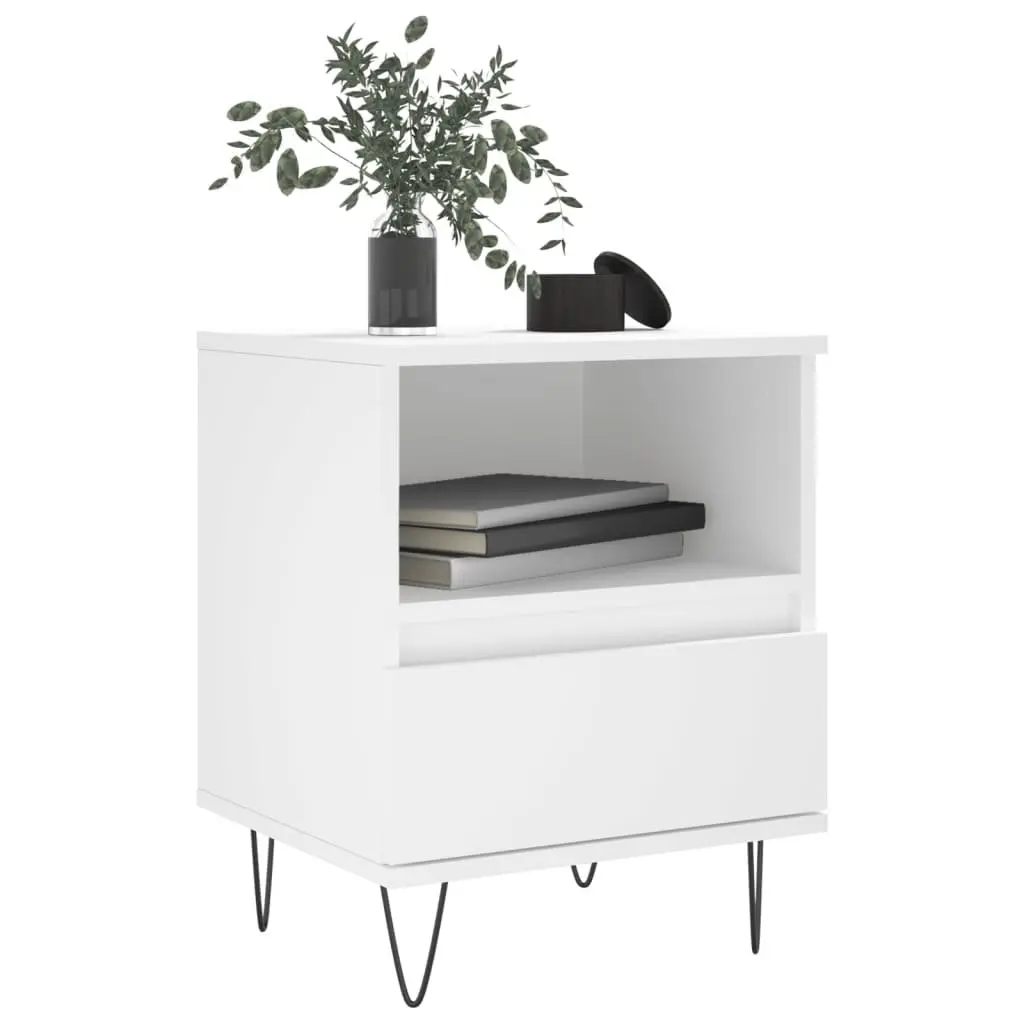 White Engineered Wood Nightstand Bedside Cabinet with Drawer and Storage Compartment 40x35x50cm