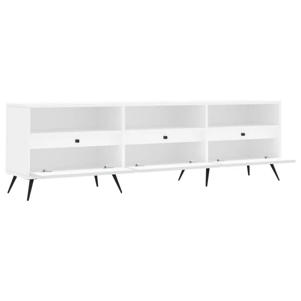 TV Cabinet White 150x30x44.5 cm Engineered Wood Storage Unit with 6 Compartments