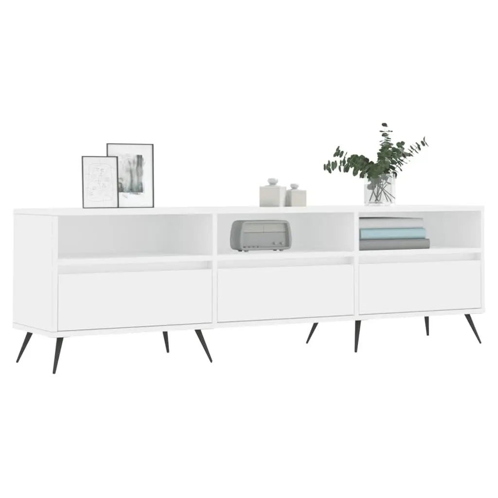 TV Cabinet White 150x30x44.5 cm Engineered Wood Storage Unit with 6 Compartments