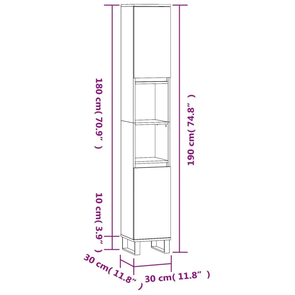 Bathroom Cabinet Black Tall Storage Cupboard 30x30x190 cm with Doors and Shelves