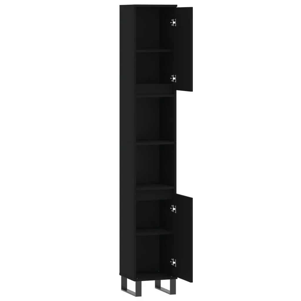 Bathroom Cabinet Black Tall Storage Cupboard 30x30x190 cm with Doors and Shelves