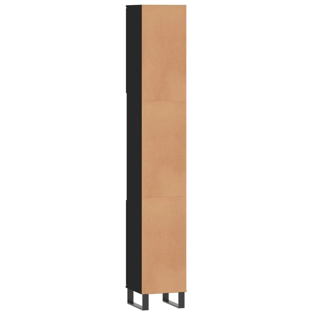 Bathroom Cabinet Black Tall Storage Cupboard 30x30x190 cm with Doors and Shelves