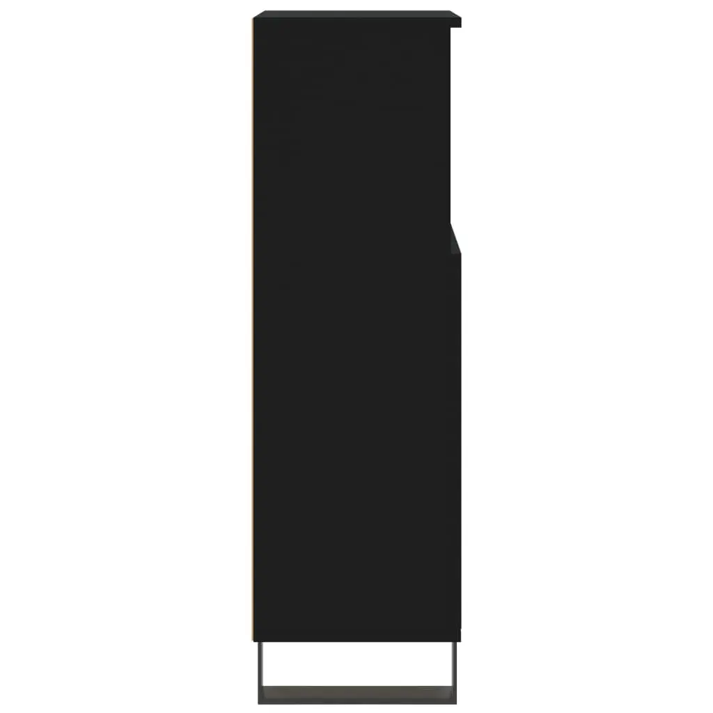 Black Bathroom Cabinet with Door and Shelf 30x30x100 cm Engineered Wood Storage Unit