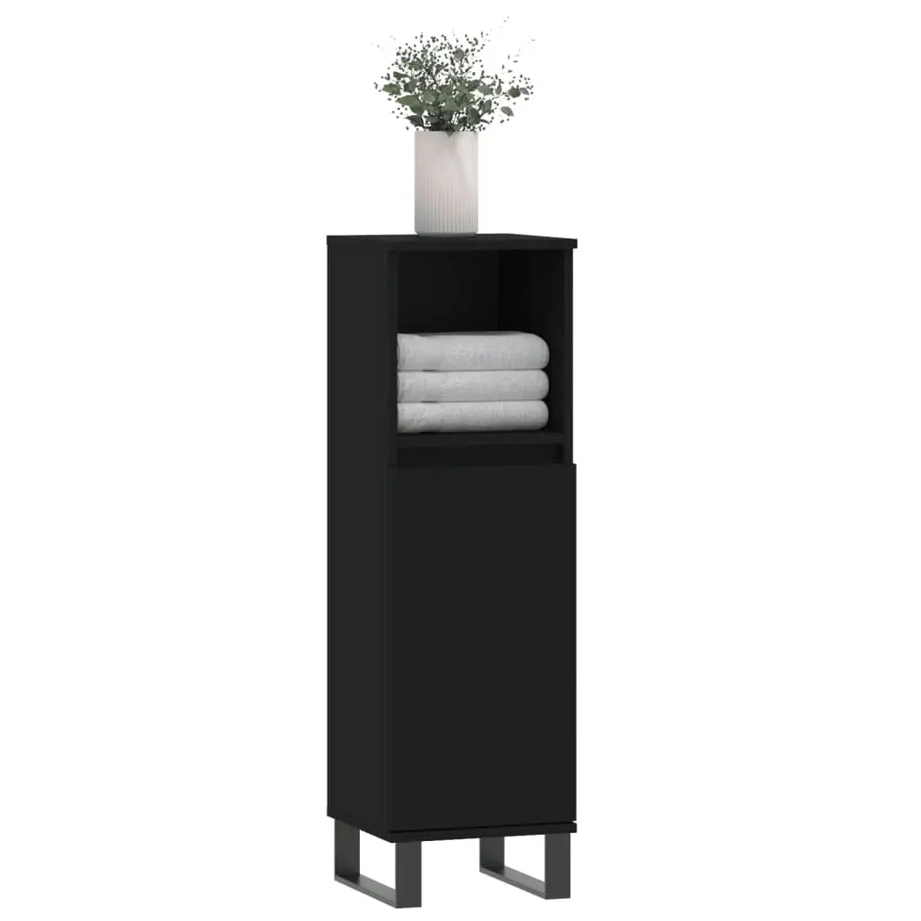 Black Bathroom Cabinet with Door and Shelf 30x30x100 cm Engineered Wood Storage Unit
