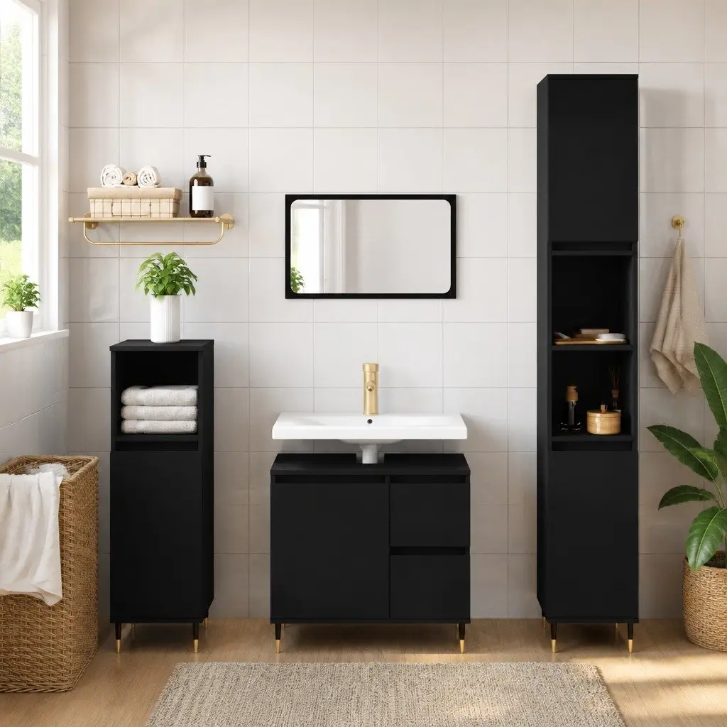 Black Bathroom Vanity Unit for Organized Space