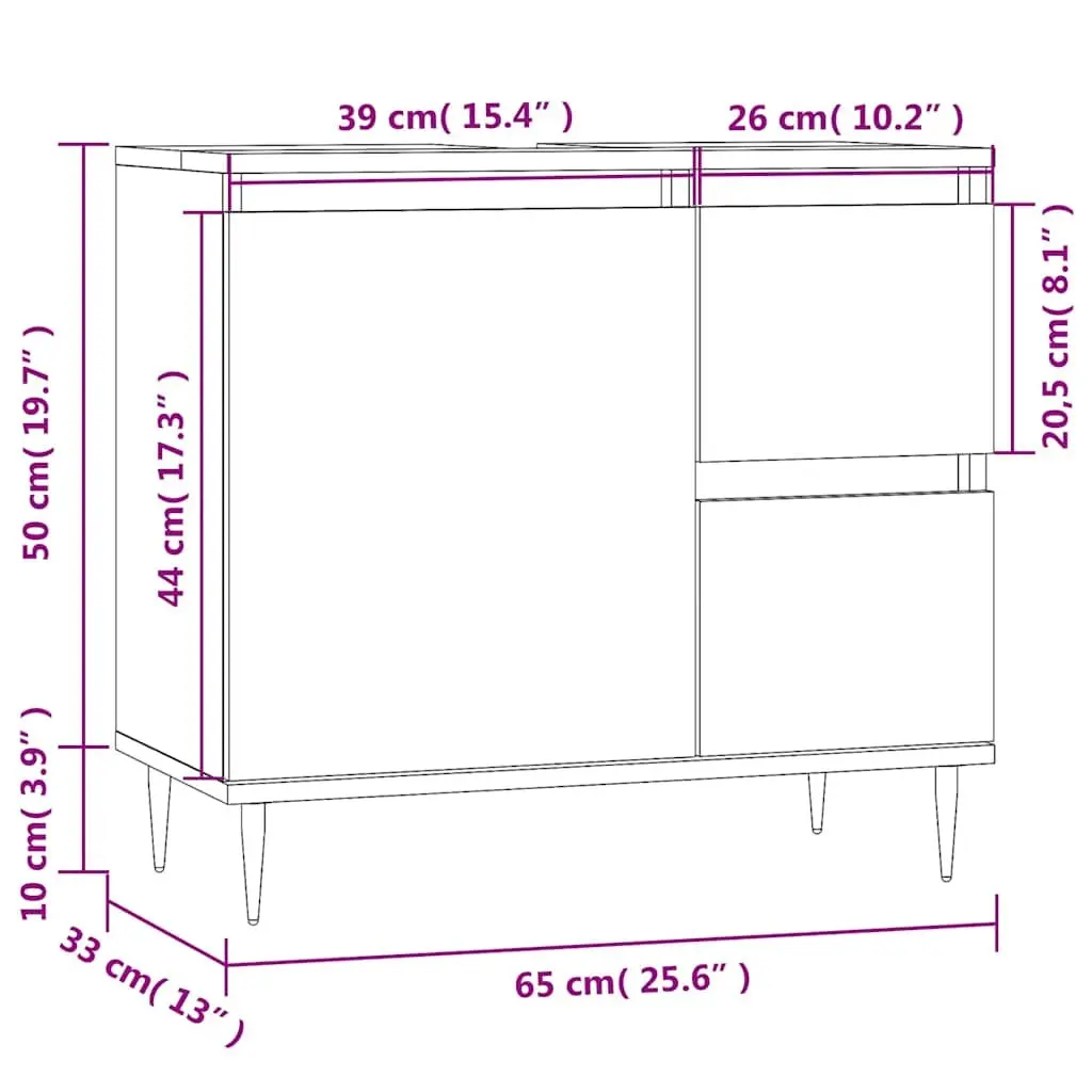 Bathroom Cabinet Black Engineered Wood Storage Unit with Drawers and Door 65 x 33 x 60 cm