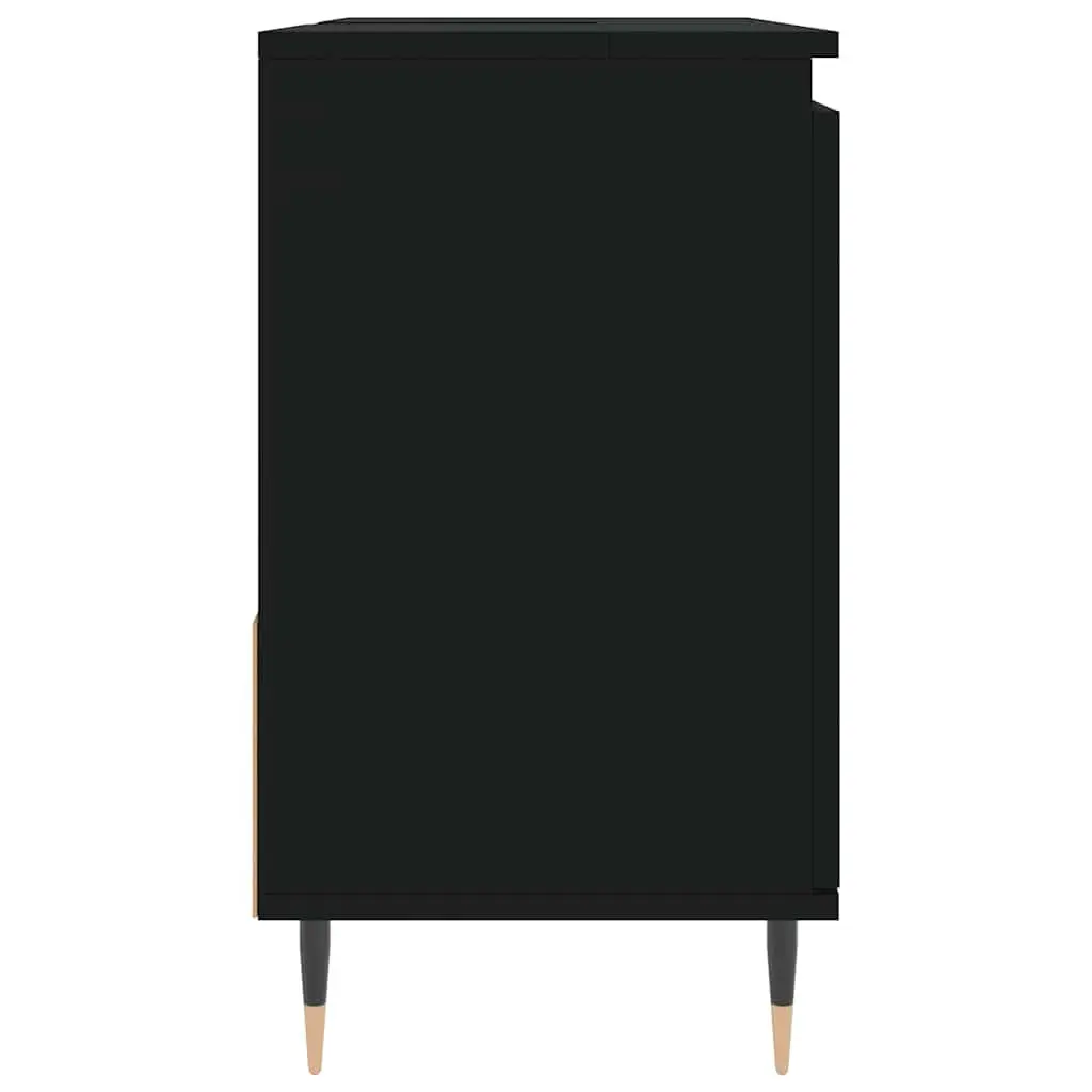 Bathroom Cabinet Black Engineered Wood Storage Unit with Drawers and Door 65 x 33 x 60 cm