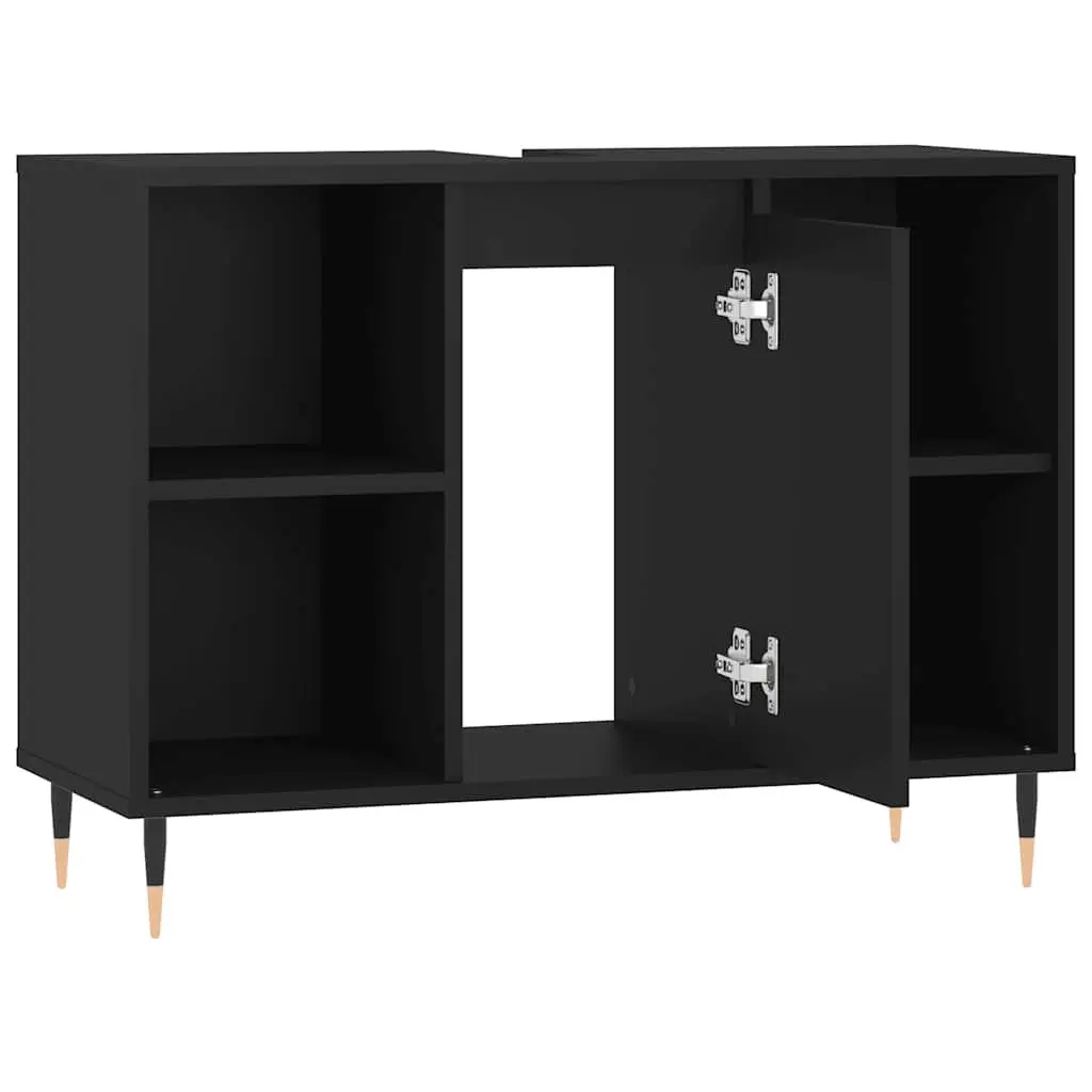 Bathroom Vanity Cabinet Black 80x33x60cm Storage Unit with Door and Shelves