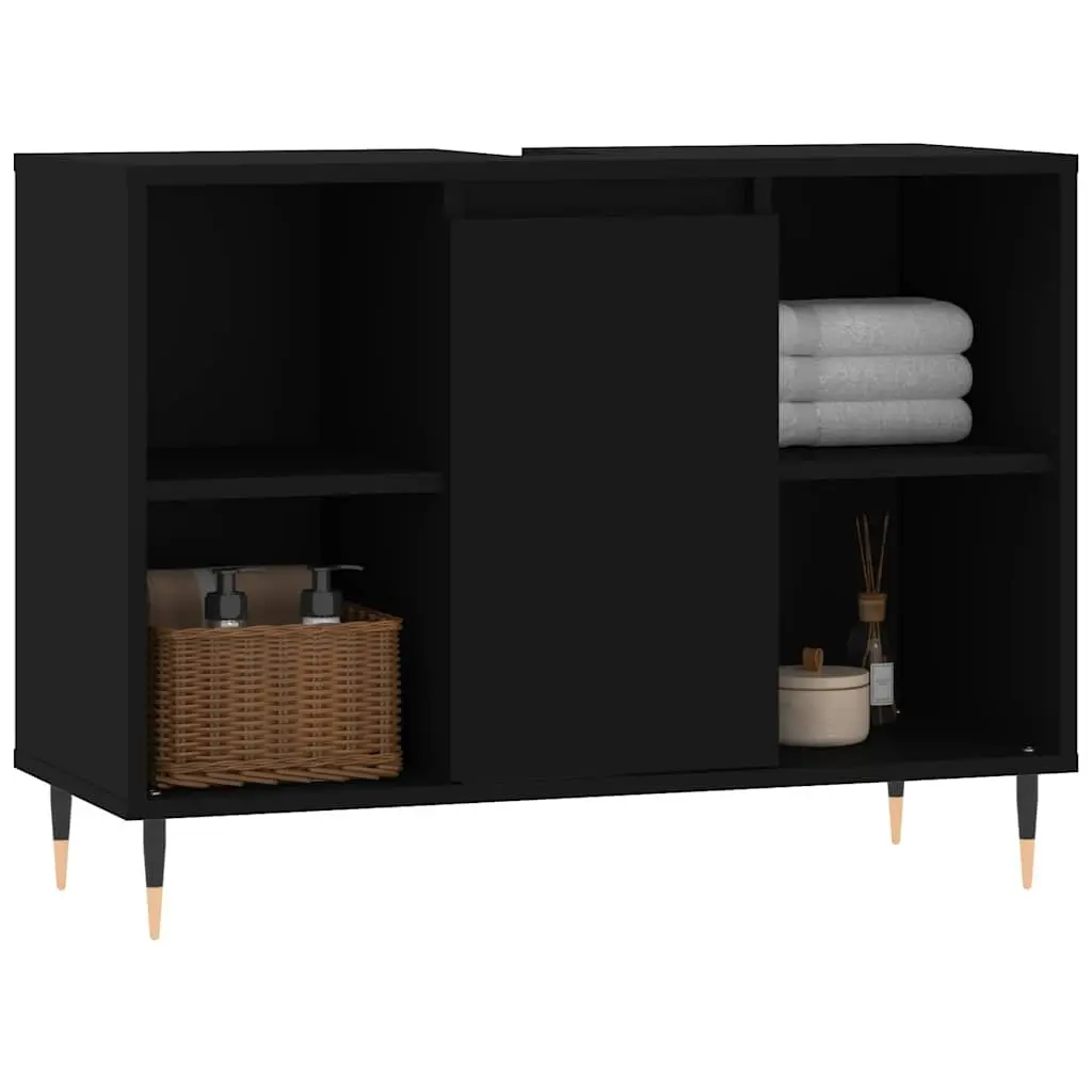 Bathroom Vanity Cabinet Black 80x33x60cm Storage Unit with Door and Shelves