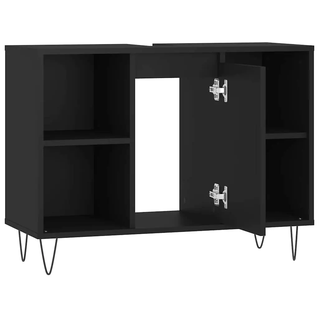 Bathroom Storage Cabinet Black Engineered Wood 80x33x60 cm Vanity Unit with Door and Shelves